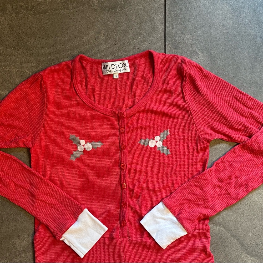 Wild Fox Red Button-Up Onesie with White Cuffs